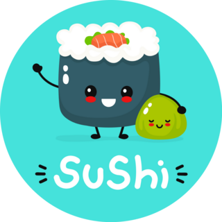 Happy Sushi On Blue Sticker