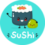 Happy Sushi On Blue Sticker
