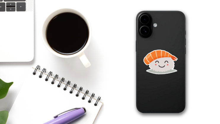 Happy Sushi Sticker on a Phone (New) example