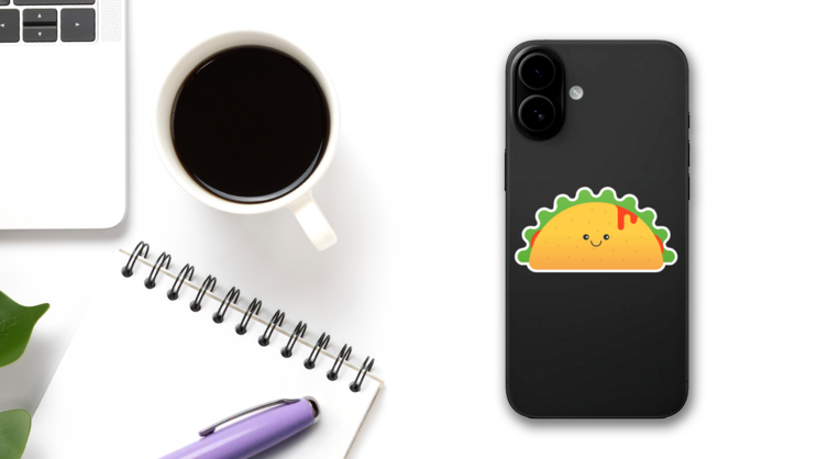 Happy Taco With Hot Sauce Sticker on a Phone (New) example