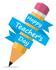 Happy Teachers Day Banner With Pencil Cartoon Sticker