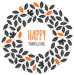 Happy Thanksgiving Black And Orange Leaves Wreath Sticker