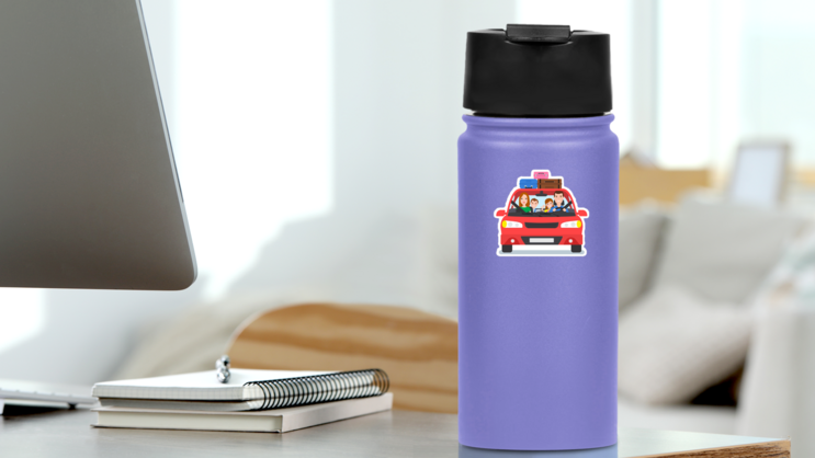 Happy Traveling Family Sticker on a Water Bottle (New) example