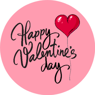 Happy Valentines Day Card Red Heart Shaped Balloon Sticker
