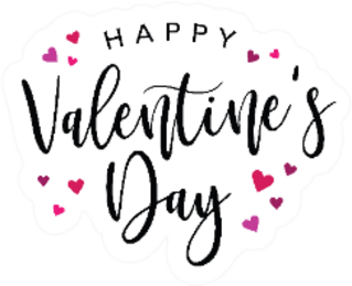 Happy Valentines Day Typography Pink And Red Hearts Sticker