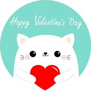 Happy Valentines Day White Cat Holding Red Paper Heart Sticker