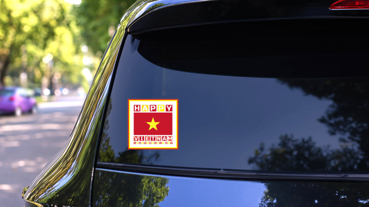 Happy Vietnam Independence Day Sticker on a Rear Car Window (New) example