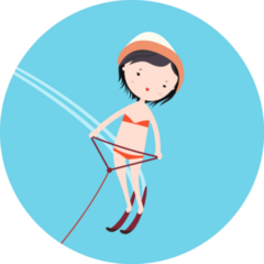 Happy Young Asian Woman On Water Ski Sticker