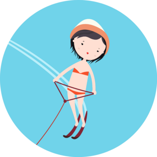 Happy Young Asian Woman On Water Ski Sticker