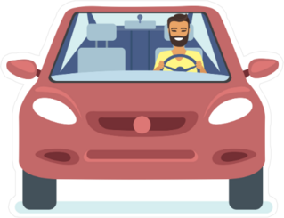 Happy Young Man Driving Red Car Sticker