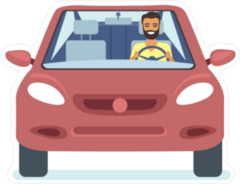 Happy Young Man Driving Red Car Sticker