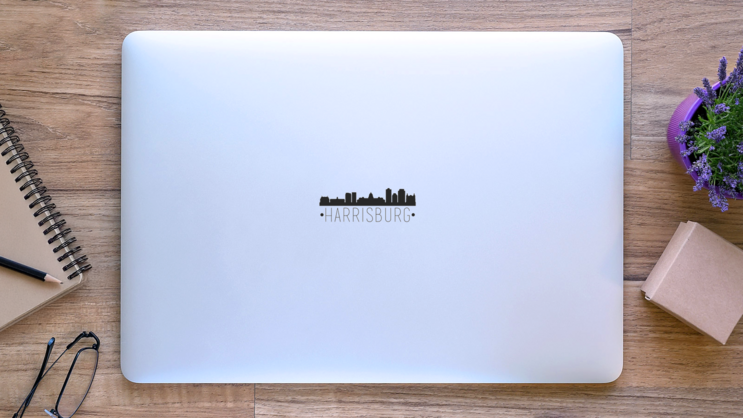 Harrisburg Pennsylvania City Skyline Famous Monuments Sticker on a Laptop (New) example