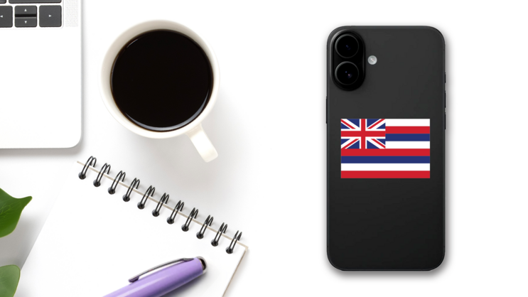 Hawaii Hi State Flag Sticker on a Phone (New) example