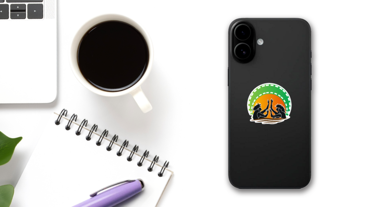 Hawaii HUla Dancers Icon Sticker on a Phone (New) example