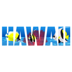 Hawaii Lettering Word With Ocean And Coral Fishes Sticker