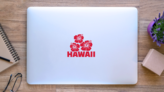 Hawaii With Hibiscus Flowers Sticker on a Laptop (New) example