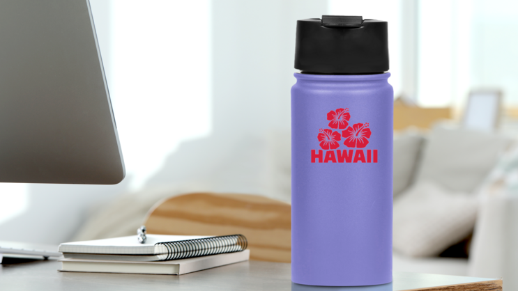 Hawaii With Hibiscus Flowers Sticker on a Water Bottle (New) example
