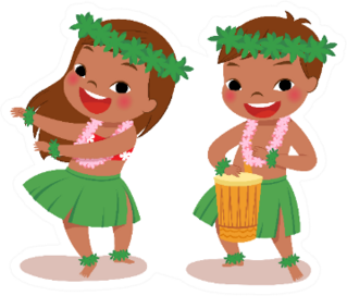 Hawaiian Boy Playing Drum And Girl Hula Dancing Sticker