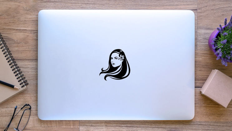 Hawaiian Girl Outline Sticker on a Laptop (New) example