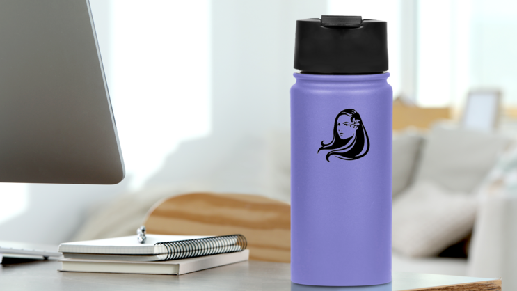 Hawaiian Girl Outline Sticker on a Water Bottle (New) example