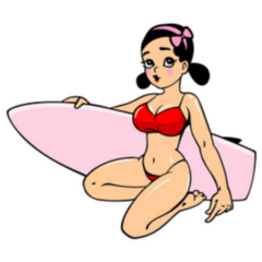 Hawaiian Girl With Surfer Board Illustration Sticker