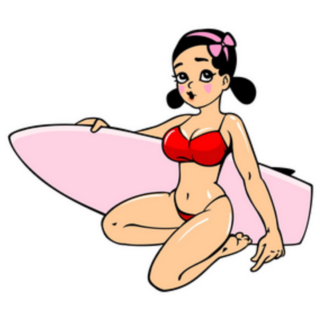 Hawaiian Girl With Surfer Board Illustration Sticker