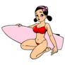 Hawaiian Girl With Surfer Board Illustration Sticker