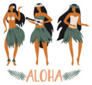 Hawaiian Girls Are Dancing Hula And Playing Ukulele Aloha Sticker
