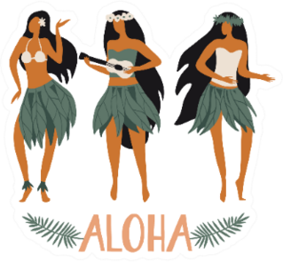 Hawaiian Girls Are Dancing Hula And Playing Ukulele Aloha Sticker