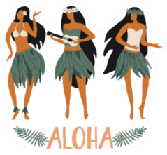 Hawaiian Girls Are Dancing Hula And Playing Ukulele Aloha Sticker