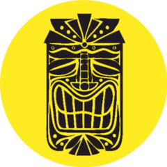 Hawaiian Tiki Mask On Bright Yellow Sticker