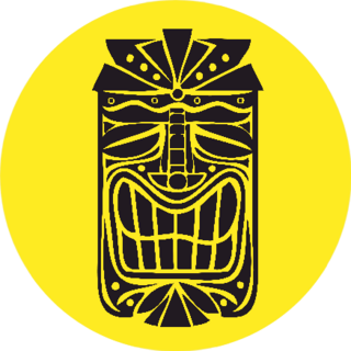 Hawaiian Tiki Mask On Bright Yellow Sticker