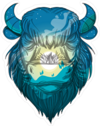 Head Of A Buffalo With A Night Forest Landscape Sticker