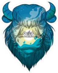 Head Of A Buffalo With A Night Forest Landscape Sticker