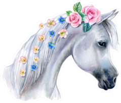 Head Of A White Horse With Pink Flowers In Mane Sticker
