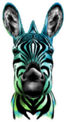 Head Of Zebra, Color Drawing Blue & Green Sticker