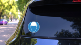 Head Protection Sign Sticker on a Rear Car Window (New) example