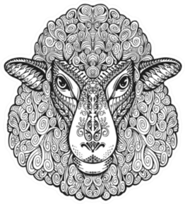 Head Sheep Illustration With Floral Elements Sticker