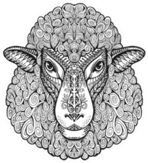 Head Sheep Illustration With Floral Elements Sticker