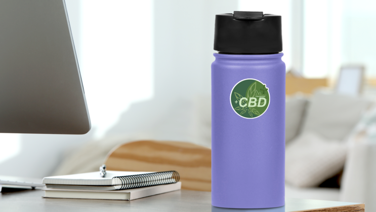 Health And Medical Marijuana Cbd Concept Sticker on a Water Bottle (New) example