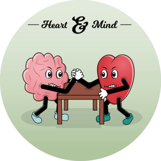 Heart And Mind Are Arm Wrestling Cartoon Sticker