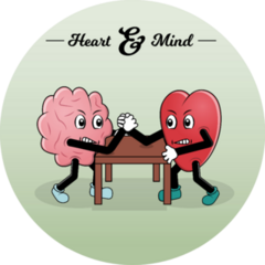 Heart And Mind Are Arm Wrestling Cartoon Sticker