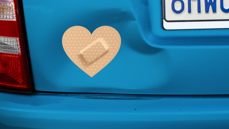 Heart Band Aid Bandage Sticker on a Dented Car example