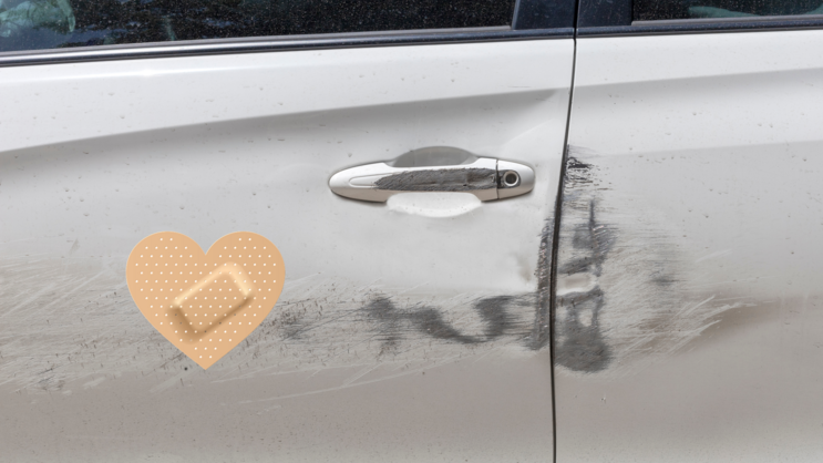 Heart Band Aid Bandage Sticker on a Scratched Car example