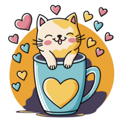 Heart Coffee Cat Sticker