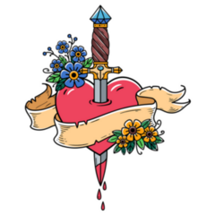 Heart Decorated With Flowers Pierced With Dagger Sticker
