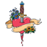 Heart Decorated With Flowers Pierced With Dagger Sticker