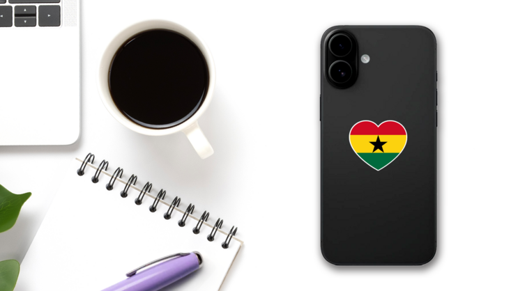 Heart Flag Ghana Sticker on a Phone (New) example