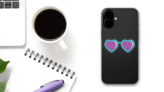 Heart Glasses with Purple Lenses Hippie Sticker on a Phone (New) example