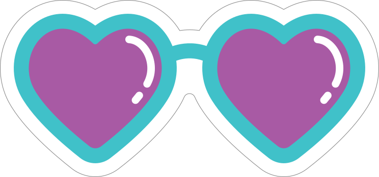 Heart Glasses with Purple Lenses Hippie Sticker